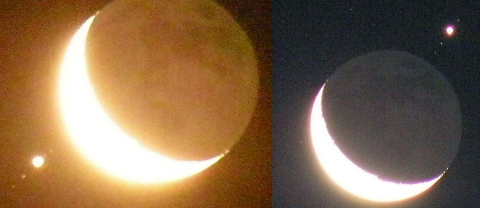 Αριστερά, λίγο πριν η Σελήνη σκεπάσει τον Δία και τους δορυφόρους του, δεξιά μόλις έχουν όλοι αποκαλυφθεί.